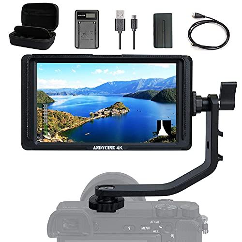  ANDYCINE A6 Lite 5inch DSLR HDMI Camera Field Monitor+Battery+Carry Case+Battery Charger Combo 1920x1080 Video Peaking Focus assits HDMI Input and Output DC Output with Tilt Arm