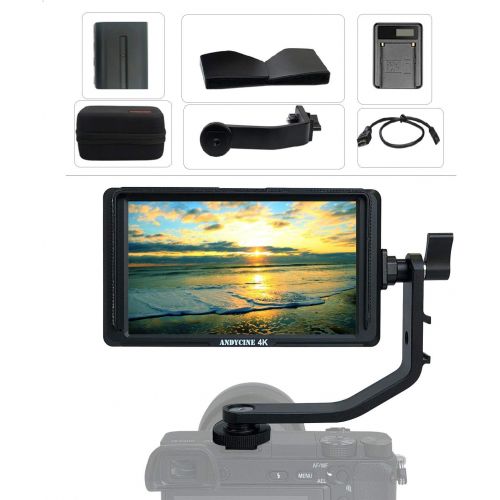  Andycine A6 Lite Camera Monitor, Storage Case +F550 Battery+Charger,+Tilt Arm, 5 IPS Full HD IPS 1920x1080 DSLR Video Peaking Focus Assist with 4K Input Output HDMI DC 8.4V
