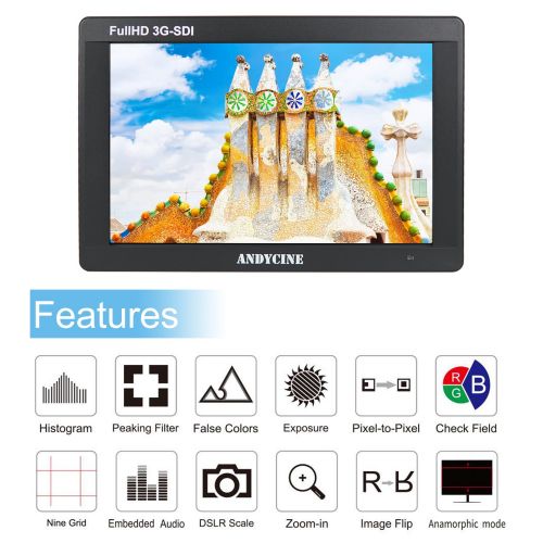  ANDYCINE A7 7 Inch IPS Screen 1920X1200 3G-SDI 4K HDMI Input and Output Camera Video Monitor with ANDYCINE Power AdapterSDI CableCarrying Case