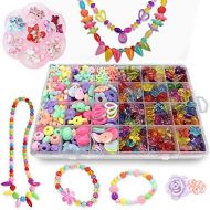 [아마존베스트]ANDYKEN Bead Kits for Jewelry Making - Craft Beads for Kids Girls Jewelry Making Kits Colorful Acrylic Girls Bead Set Jewelry Crafting Set (with Clip-on Earrings)