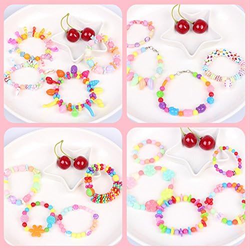  [아마존베스트]ANDYKEN Bead Kits for Jewelry Making - Craft Beads for Kids Girls Jewelry Making Kits Colorful Acrylic Girls Bead Set Jewelry Crafting Set (with Clip-on Earrings)