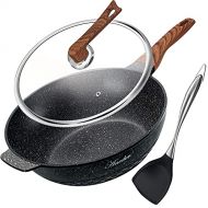 Wok Pan Nonstick 12.5 Inch Skillet, Aneder Frying Pan with Lid & Spatula Wok Pans for Cooking Electric, Induction & Gas Stoves, Oven Safe