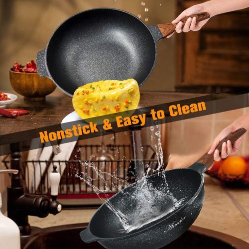  Wok Pan Nonstick 12.5 Inch Skillet, Aneder Frying Pan with Lid & Spatula Wok Pans for Cooking Electric, Induction & Gas Stoves, Oven Safe