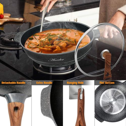  Wok Pan Nonstick 12.5 Inch Skillet, Aneder Frying Pan with Lid & Spatula Wok Pans for Cooking Electric, Induction & Gas Stoves, Oven Safe