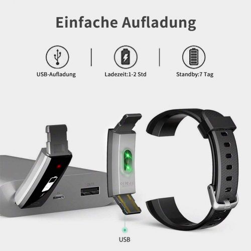  Fitness Armband ANEKEN mit Pulsmesser Wasserdicht IP67 Fitness Tracker Aktivitatstracker Pulsuhren Smartwatch Schrittzahler Uhr Vibrationsalarm Anruf SMS Whatsapp Beachten fuer iPho