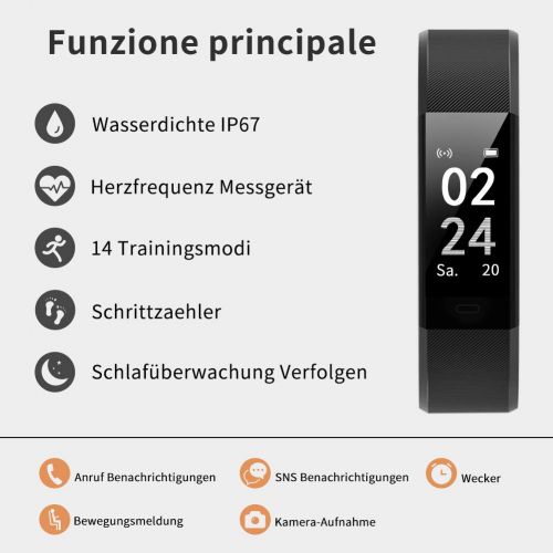  Fitness Armband ANEKEN mit Pulsmesser Wasserdicht IP67 Fitness Tracker Aktivitatstracker Pulsuhren Smartwatch Schrittzahler Uhr Vibrationsalarm Anruf SMS Whatsapp Beachten fuer iPho