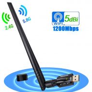 ANEWKODI AC1200Mbps USB WiFi Adapter, USB 3.0 Wireless Network LAN Card WiFi Dongle with 5dBi Antenna Dual Band Support PC/Desktop/Laptop/Tablet for Windows 10/8.1/8/7/Vista/Mac OS