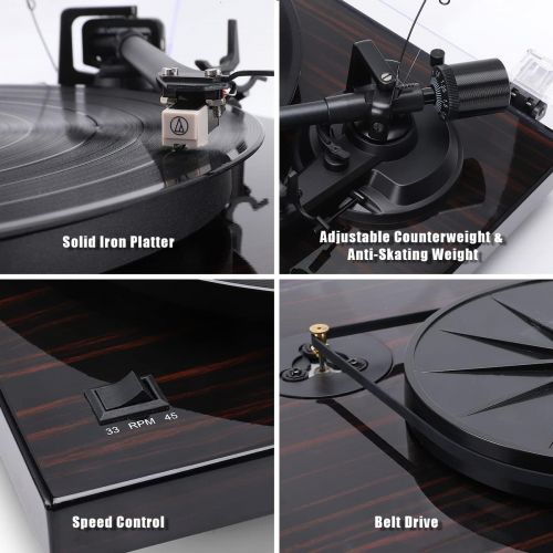  ANGELS HORN Turntable, Vinyl Record Player, Bluetooth Built-in Phono Preamp Belt Drive 2-Speed, Adjustable Counterweight, AT-3600L (Bluetooth Version)