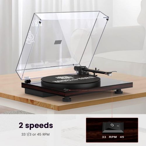  ANGELS HORN Turntable, Vinyl Record Player, Bluetooth Built-in Phono Preamp Belt Drive 2-Speed, Adjustable Counterweight, AT-3600L (Bluetooth Version)