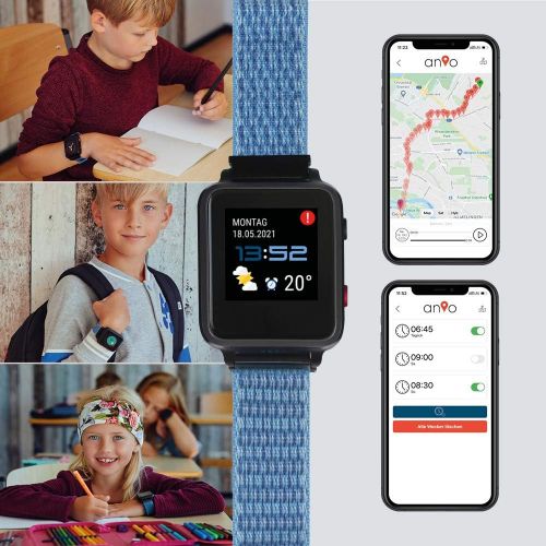  [아마존베스트]Anio 5 (Blue) - 1.3 Inch Touch Colour Display - IP67 Waterproof Phone Watch for Children - 4G LTE, Calls, Messages, School Mode, SOS Function, GPS, Camera and Pedometer