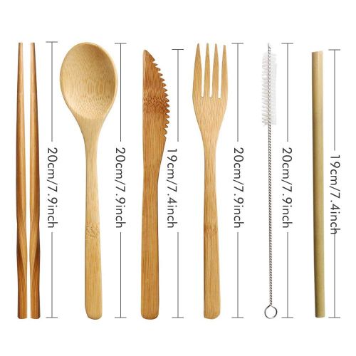  ANKKY Bamboo Cutlery Set Bamboo Cutlery Set 2 Set Bamboo Travel Utensils Included Reusable Bamboo Knife Fork Spoon Chopsticks Drinking Straws