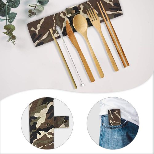  ANKKY Bamboo Cutlery Set Bamboo Cutlery Set 2 Set Bamboo Travel Utensils Included Reusable Bamboo Knife Fork Spoon Chopsticks Drinking Straws