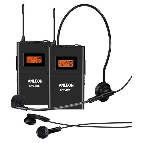  ANLEON MTG-100 Wireless Tour Guide System Church Translation Microphone for Tour Guides Museum Language Translation(1 Transmitter & 10 receivers)