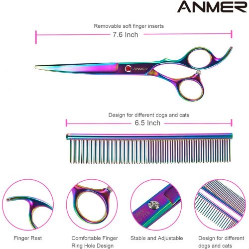  ANMER WAZ-70440C Pet Grooming Scissors Set Kits(4 pairs- For Body, Face, Ear, Nose, Paw) for Small, Medium & Large Dogs and Cats - Sharp and Strong Stainless Steel Blade