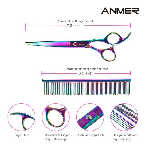  ANMER WAZ-70440C Pet Grooming Scissors Set Kits(4 pairs- For Body, Face, Ear, Nose, Paw) for Small, Medium & Large Dogs and Cats - Sharp and Strong Stainless Steel Blade