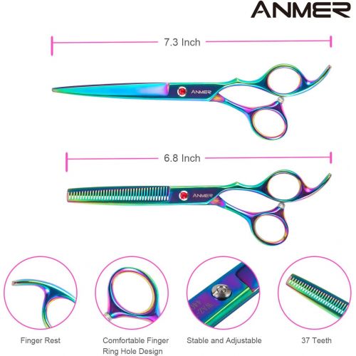  ANMER WAZ-70440C Pet Grooming Scissors Set Kits(4 pairs- For Body, Face, Ear, Nose, Paw) for Small, Medium & Large Dogs and Cats - Sharp and Strong Stainless Steel Blade