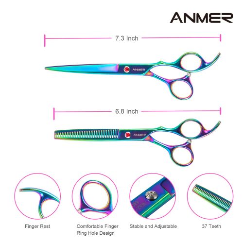  ANMER WAZ-70440C Pet Grooming Scissors Set Kits(4 pairs- For Body, Face, Ear, Nose, Paw) for Small, Medium & Large Dogs and Cats - Sharp and Strong Stainless Steel Blade