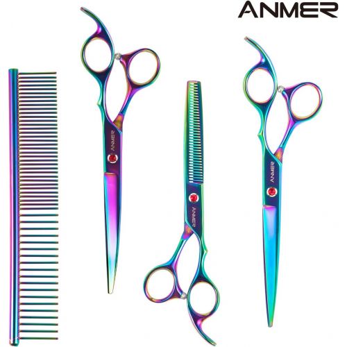  ANMER WAZ-70440C Pet Grooming Scissors Set Kits(4 pairs- For Body, Face, Ear, Nose, Paw) for Small, Medium & Large Dogs and Cats - Sharp and Strong Stainless Steel Blade