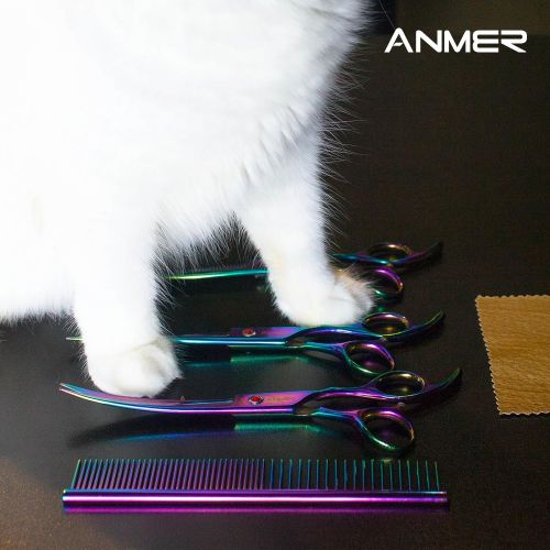  ANMER WAZ-70440C Pet Grooming Scissors Set Kits(4 pairs- For Body, Face, Ear, Nose, Paw) for Small, Medium & Large Dogs and Cats - Sharp and Strong Stainless Steel Blade