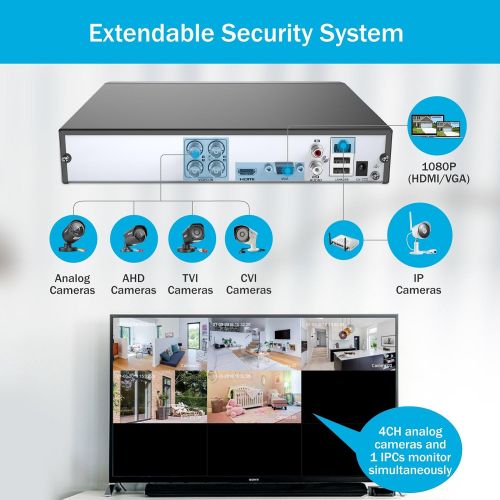  ANNKE New 1080P Lite Video Security System and (4) HD 1.3MP Surveillance Weatherproof Metal Housing Cameras with 85ft Superior Night Vision, No HDD