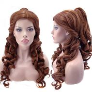 ANOGOL Hair Cap+Women Ponytail Wigs Curly Brown Cosplay Wig for Halloween