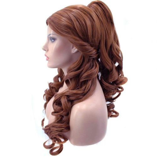  ANOGOL Hair Cap+Women Ponytail Wigs Curly Brown Cosplay Wig for Halloween