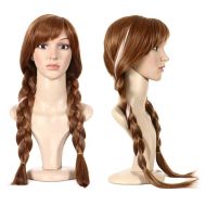 ANOGOL Anogol Hair Cap+Movie Cosplay Wig Brown Braid for Halloween Costume (Brown,1-Pack)