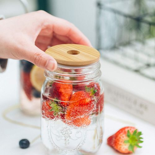  [아마존베스트]CDILOGO Mason Jar, Regular Mouth Mason Jars 16 Oz, Mason Jar Cups with Lids and Straws, Set of 2 Mason Jar Drinking Glasses