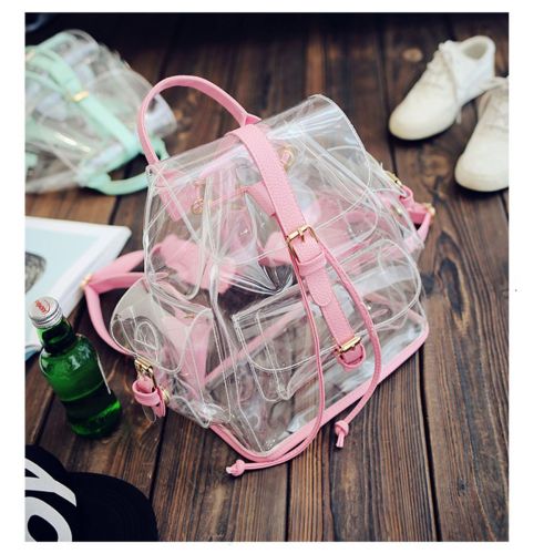  ANPI Cute Stylish Summer Clear Backpack Rucksack Knapsack Satchel Transparent for Girls and Ladies Pink