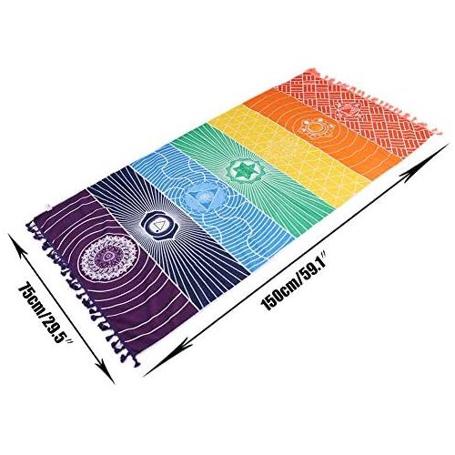  [아마존베스트]HAPPYX Yoga Mat Towel 7 Chakra Rainbow Colours Multifunctional Cotton Bohemia Mandala YogaD