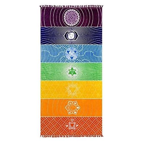  [아마존베스트]HAPPYX Yoga Mat Towel 7 Chakra Rainbow Colours Multifunctional Cotton Bohemia Mandala YogaD