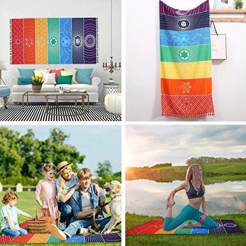  [아마존베스트]HAPPYX Yoga Mat Towel 7 Chakra Rainbow Colours Multifunctional Cotton Bohemia Mandala YogaD