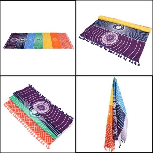  [아마존베스트]HAPPYX Yoga Mat Towel 7 Chakra Rainbow Colours Multifunctional Cotton Bohemia Mandala YogaD