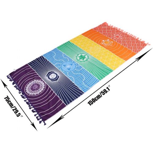  [아마존베스트]HAPPYX Yoga Mat Towel 7 Chakra Rainbow Colours Multifunctional Cotton Bohemia Mandala YogaD