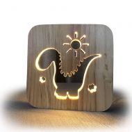 ANQIA Dinosaur Shape Carved Hollow 3D Wooden Night Lamp for Kids,Creative Gift for Baby Child Nursery Night Light Bedside Bed Home Decor Lamp