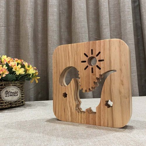  ANQIA Dinosaur Shape Carved Hollow 3D Wooden Night Lamp for Kids,Creative Gift for Baby Child Nursery Night Light Bedside Bed Home Decor Lamp