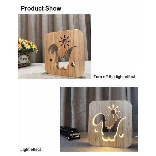  ANQIA Dinosaur Shape Carved Hollow 3D Wooden Night Lamp for Kids,Creative Gift for Baby Child Nursery Night Light Bedside Bed Home Decor Lamp
