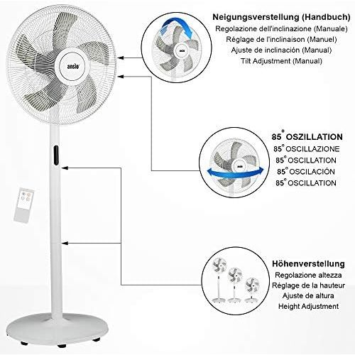  [아마존베스트]ANSIO Floor Fan 40 cm with Remote Control 5 Blades 12 Speeds DC Motor