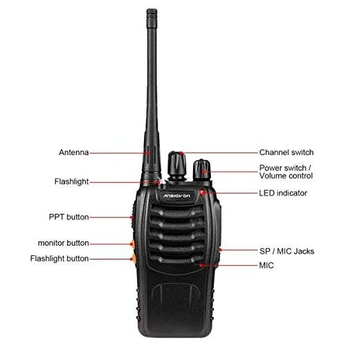  [아마존베스트]ANSIOVON Walkie Talkie-Rechargeable Long Range Two Way Radio-16 Channels-LED Flashlight -Earpiece-UHF 400-470Mhz-Professional Walky Talky-1500 Mah Rechargeable Li-ion Battery(Inclu