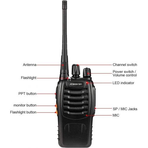  [아마존베스트]ANSIOVON Walkie Talkie-Rechargeable Long Range Two Way Radio-16 Channels-LED Flashlight -Earpiece-UHF 400-470Mhz-Professional Walky Talky-1500 Mah Rechargeable Li-ion Battery(Inclu