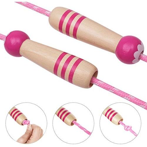  [아마존베스트]ANSUG 2 pieces skipping rope children, adjustable cotton rope skipping with cartoon wooden handle for boys and girls.