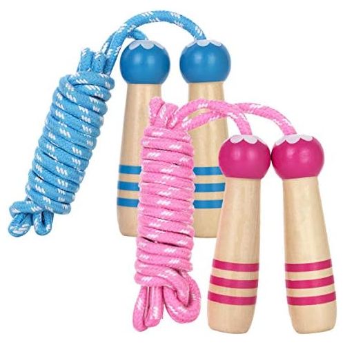  [아마존베스트]ANSUG 2 pieces skipping rope children, adjustable cotton rope skipping with cartoon wooden handle for boys and girls.