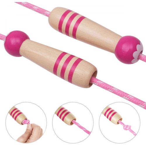  [아마존베스트]ANSUG 2 pieces skipping rope children, adjustable cotton rope skipping with cartoon wooden handle for boys and girls.
