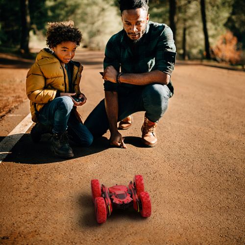  ANTAPRCIS Remote Control Stunt Car Toy, 2.4G RC Vehicle Spining Flip Flash Double Sided 360°Rolling Rotating Rotation for Kids Birthday Festival Present Gift, Red