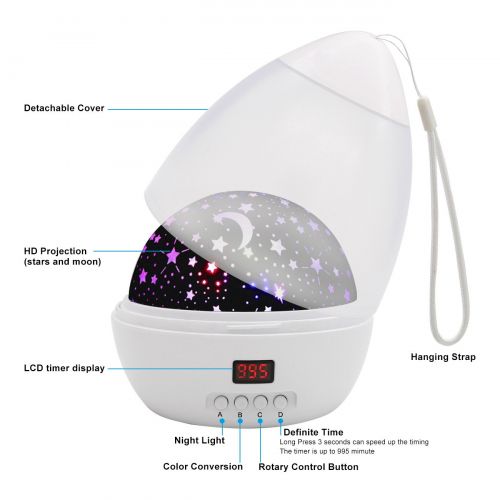  Star Sky Night Lamp,ANTEQI Baby Lights 360 Degree Romantic Room Rotating Cosmos Star Projector with LED Timer Auto-Shut Off for Kid Bedroom,Christmas Gift (Black)