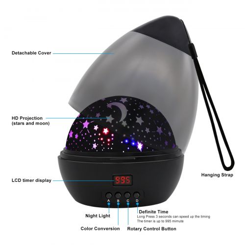  Star Sky Night Lamp,ANTEQI Baby Lights 360 Degree Romantic Room Rotating Cosmos Star Projector with LED Timer Auto-Shut Off for Kid Bedroom,Christmas Gift (Black)