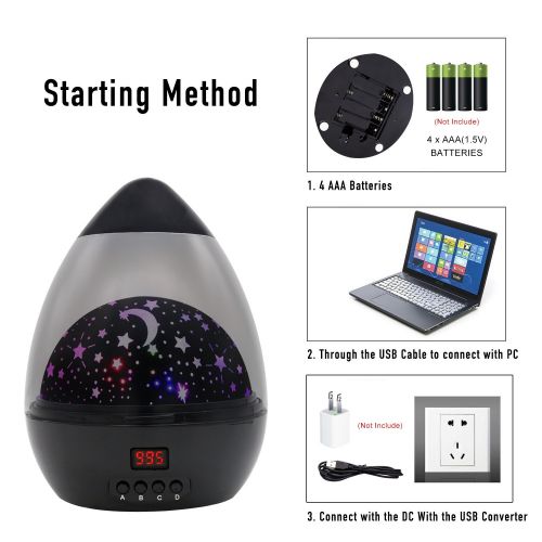  Star Sky Night Lamp,ANTEQI Baby Lights 360 Degree Romantic Room Rotating Cosmos Star Projector with LED Timer Auto-Shut Off for Kid Bedroom,Christmas Gift (Black)