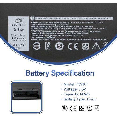  ANTIEE 60Wh F3YGT Laptop Battery for Dell Latitude 12 7000 7280 7290 13 7000 7380 7390 P29S002 14 7000 7480 7490 P73G002 E7280 E7390 E7480 E7290 E7490 DM3WC DM6WC 2X39G KG7VF V4940