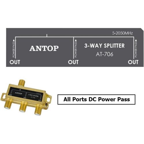  [아마존베스트]3 Way TV Signal Splitter,ANTOP Digital Coax Cable Splitter 2GHz- 5-2050MHz High Performance for Satellite/Cable TV Antenna