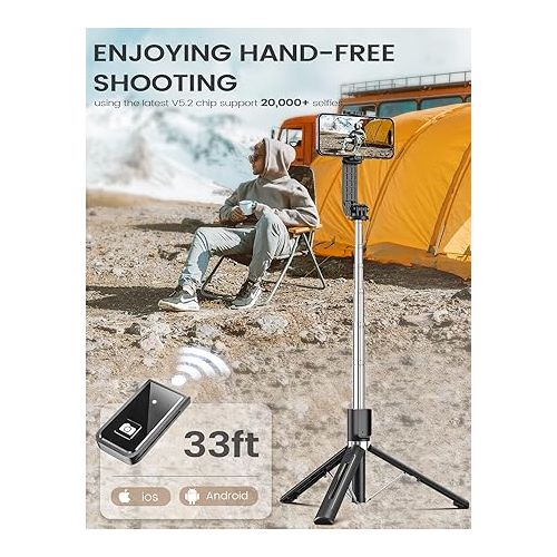  Selfie Stick Phone Tripod with Remote, Portable 5 in 1 Selfie Stick Phone Tripod, Wireless Selfie Stick Tripod for Cell Phone Compatible with iPhone 15/14/13 Pro Max Gopro Android